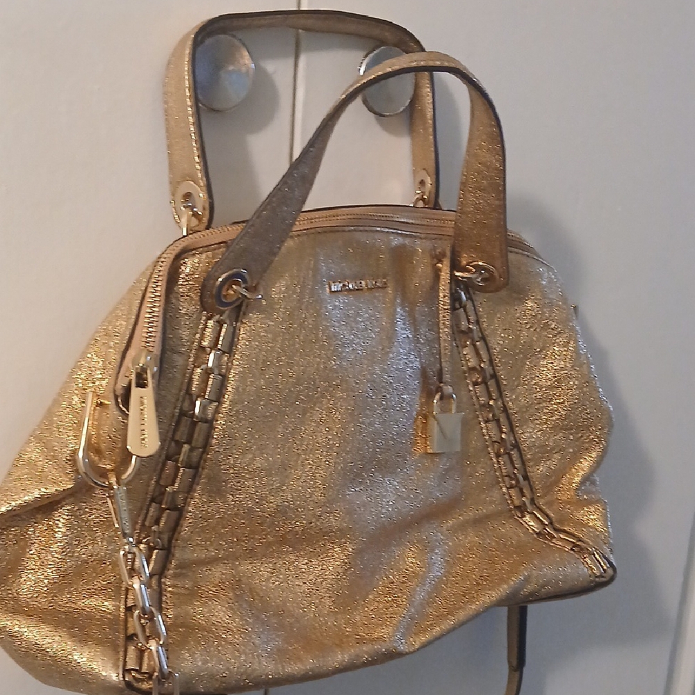 Gold Satchel with Animal Print Accents